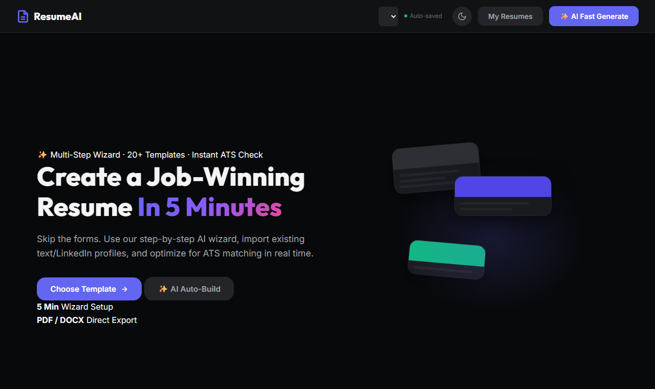 Smart AI Resume Builder Web Application UI Preview